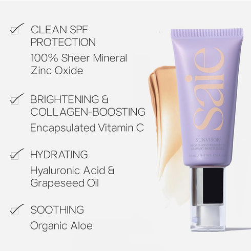 Saie Mini Sunvisor Broad Spectrum Face Sunscreen Moisturizer SPF 35 - Hydrating Daily Sunscreen with Mineral Zinc Oxide