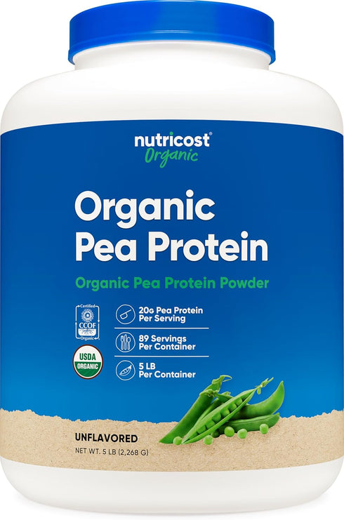 Nutricost Organic Pea Protein Isolate Powder (5LBS) - Unflavored, Certified USDA Organic, Vegetarian Friendly, Gluten