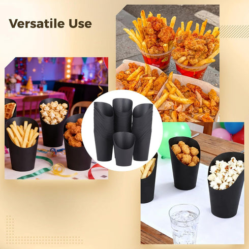 NIMBLOOM 150 14 oz 4.9 Pcs Black French Fry Cups, Disposable Snack Cups with PE Coated Paper, in Tall Charcuterie Cups