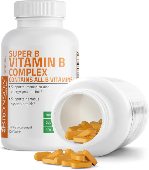 Bronson Vitamin B Complex (B1, B2, B3, B6, B9, B12) - 100 Tablets