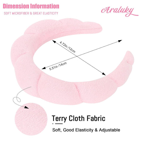 Pink Spa Headband for Washing Face Puffy Sponge Headbands Skincare Headbands for Women Girls Terry Cloth Headband for Washing Face Skincare Makeup Removal Shower Hair Accessories (Pink)
