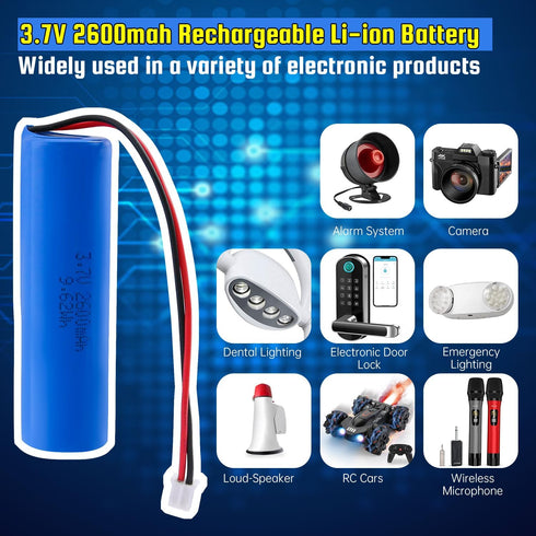 3.7V 2600mAh Rechargeable Lithium-ion Batteries with PH2.0/2P Connector for DIY Electronics Products Toys Lighting