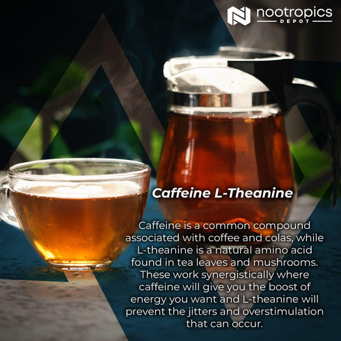 Nootropics Depot Caffeine and L-Theanine Capsules | 60 Pills | 100mg Caffeine, 200mg L-Theanine | Energy Booster