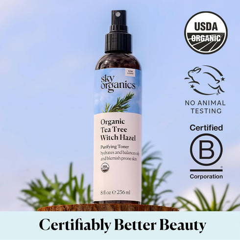 Sky Organics Organic Tea Tree & Witch Hazel for Face - Purifying Facial Toner to Hydrate, Soothe, Cleanse and Balance