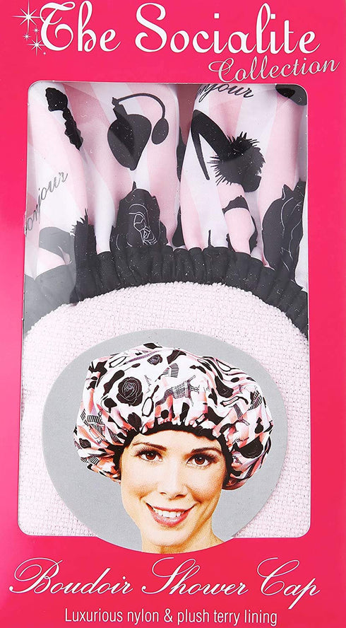 Reusable Nylon Shower Cap & Bath Cap - Oversized Waterproof Shower Caps for All Hair Lengths, Terry Lining