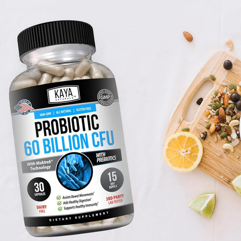 Kaya Naturals Probiotic 60 Billion CFU | 30 Vegetable Capsules for Women, Men, Gut Health & Immune Support