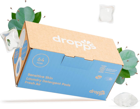 Dropps Sensitive Skin Laundry Detergent Pods, Fresh Air, 64 Count, HE Compatible, Low Waste Packaging