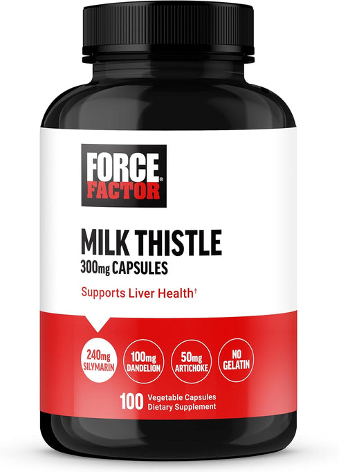 FORCE FACTOR Milk Thistle Liver Support Formula with Dandelion Root, 300mg Silymarin Supplement, 100 Capsules