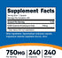 Nutricost GABA (Gamma Aminobutyric Acid) 750mg, 240 Capsules, 240 Servings - Non-GMO, Gluten Free