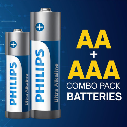 Philips 24-Count Pack, Pack, 12-Pack 10 Packaging, - AA and AAA Batteries Combo Ultra Alkaline Battery Variety Each