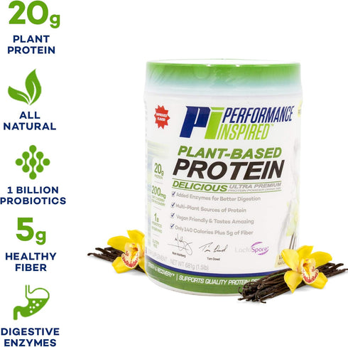 Performance Inspired Nutrition Plant-Based Protein Powder - Vanilla Bean, 20G, 1.5 Lb, G Free