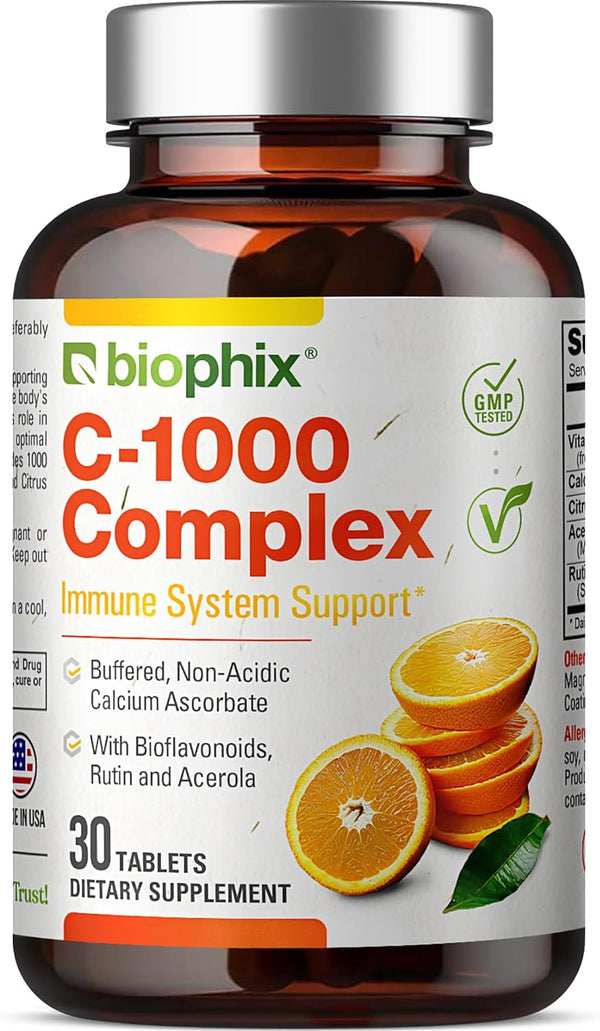 biophix Vitamin C-1000 mg 30 Tablets Complex - Vegan with Calcium, Citrus Bioflavonoids, Acerola, Rutin, Immune Health