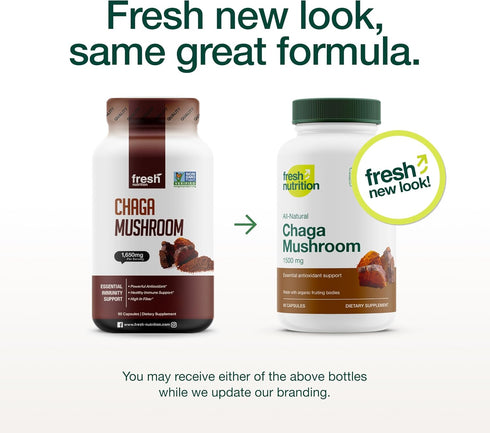 Organic Chaga Mushrooms - Strongest DNA Verified 1500mg Per Serving, Non-GMO, Gluten & Soy Free, Vegan Friendly