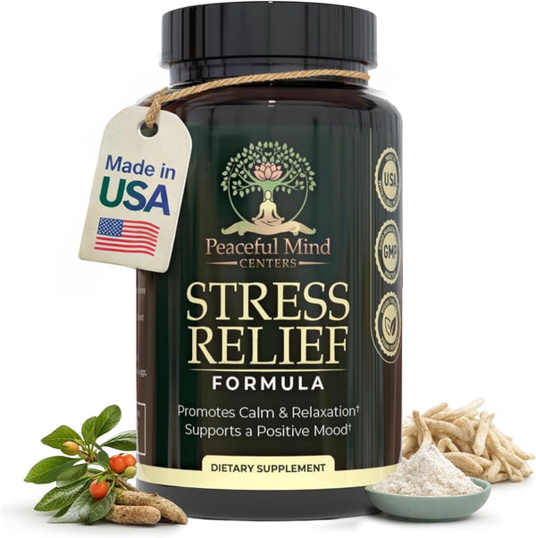 Peaceful Mind Centers Stress Relief Formula - Natural Ashwagandha Capsules GMO Free - unflavoured Quality