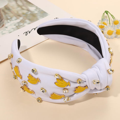 Summer Fruit Headbands for Women, Tropical Strawberry Pineapple Banana Watermelon Jeweled Rhinestone Knotted Hair