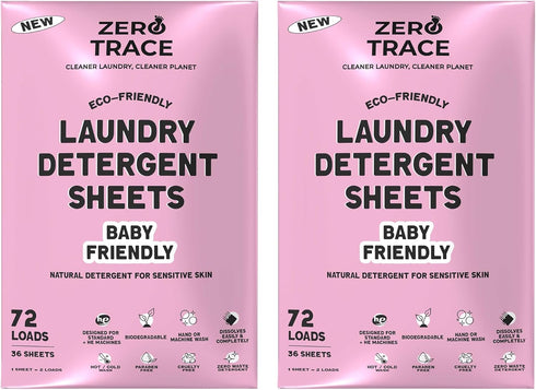 Zero Trace All Natural Baby Laundry Detergent Sheets - Eco-Friendly Travel Strips for Sensitive Skin, 144 Loads