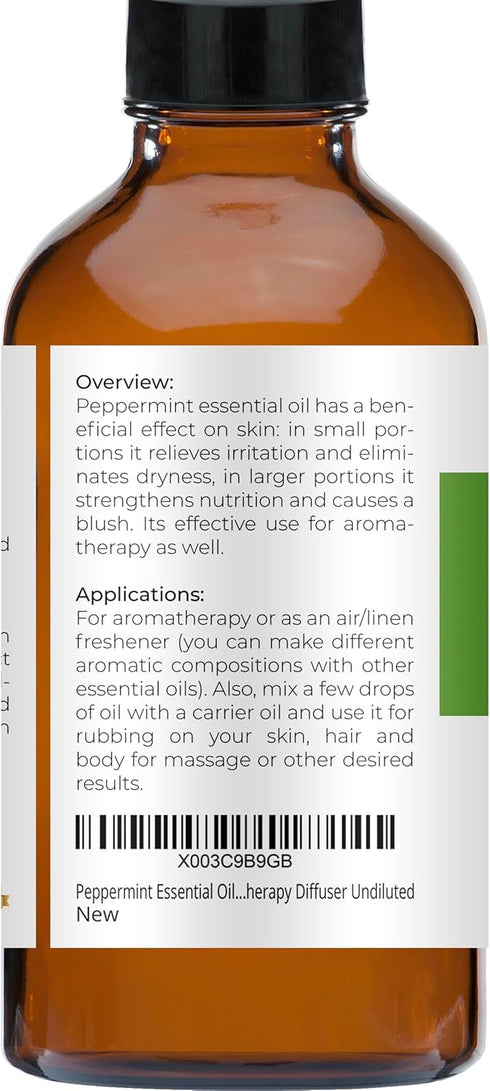 Peppermint Essential Oil by Velona - 4 oz | 100% Pure Natural | for Aromatherapy Diffuser, Massage, Skincare