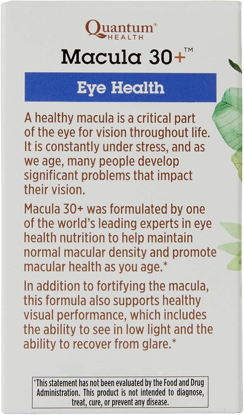 Quantum Health Macula 30+ Eye Health Supplement, 60 Softgels, Promotes Macular and Retinal Health