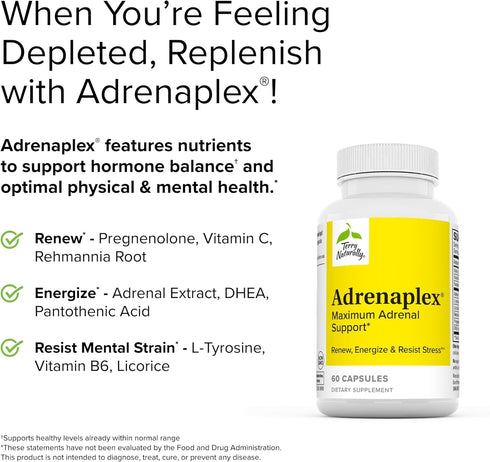 Terry Naturally Adrenaplex, 60 Capsules, Pack of 2, Maximum Adrenal Support Supplement, Non-GMO, Gluten Free