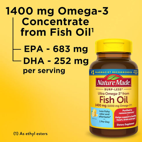 Nature Made Burp Less Ultra Omega 3 Fish Oil - 45 Softgels, 1400 mg, Supports Healthy Heart, Brain and Eyes