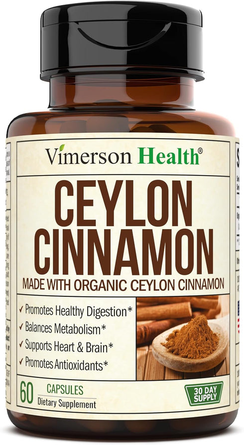 Organic Ceylon Cinnamon Capsules, Non-GMO Vegan Supplements for Inflammation Balance, 60 Caps