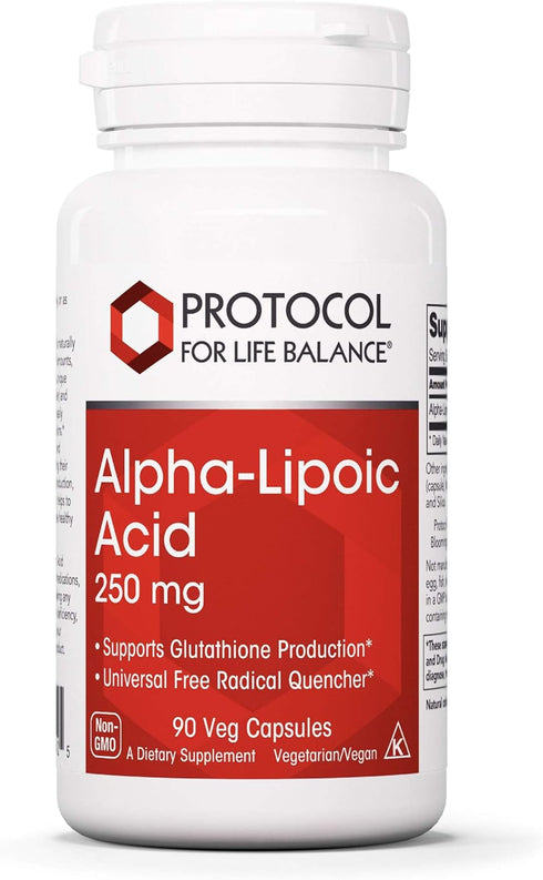 Protocol Alpha-Lipoic Acid Supplement - 250mg ALA with Grape Seed Extract & Bioperine - 90 Veg Capsules