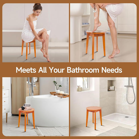 16 Inch Round Bamboo Waterproof Shower Bathroom Stool Chair, Duty Wooden Bath Corner Shaving Legs Bench Seat (Honey