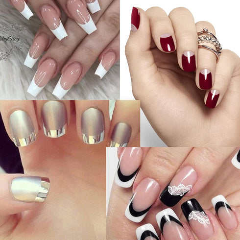TailaiMei 36 Sheets French Manicure Nail Art Stickers - 1368 Pieces, Self-Adhesive Tips Guides for DIY Decoration
