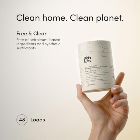 Dirty Labs | Dishwasher Detergent and Booster | Scent Free | 48 Loads (1 lb) | Ultra Clean, Spot Free, Quick Wash