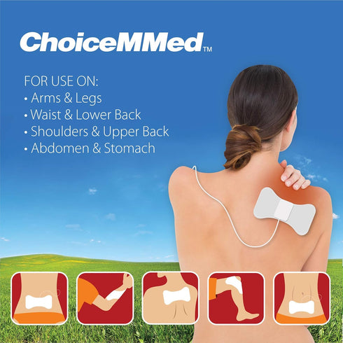 CHOICEMMED 2 Pack Universal Therma Heated TENS Unit Pads - Muscle Stimulator E-stim Electrodes, Reusable Massage Pads