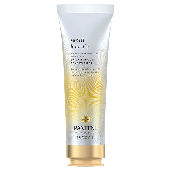 Pantene Sunlit Blondie Daily Rescue Conditioner, 8 Fl Oz Toner for Blonde Hair with Biotin and Silk Extract