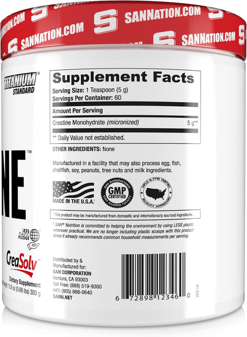 SAN Performance Creatine 300g - Supports Muscle Growth and Athletic Performance, 60 Servings