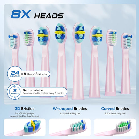 Toothbrushs-8 5 2 IPX7 Waterproof,30 YUNCHI Electric Toothbrush Pink, Battery Toothbrush for Adults, Rechargeable Brush