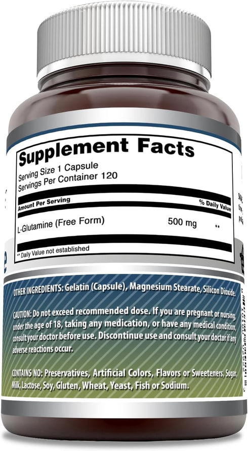 Amazing Formulas L-Glutamine 500mg 120 Capsules Supplement | Non-GMO | Gluten Free | Made in USA