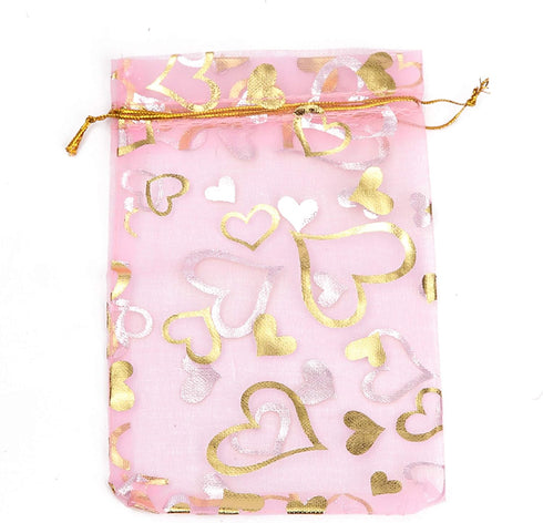 Volanic 100PCS 4X6 Inch Sheer Heart Organza Bags with Drawstring for Christmas Candy Jewelry Party Favors