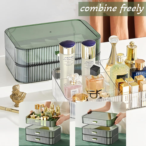 Stackable Cosmetics Organizer Drawers, Ideal for Bathroom Vanity Makeup Storage, Great for Palette, Skincare, Green