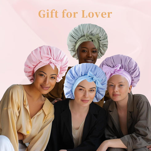 Silk Satin Bonnet for Sleeping Hair: Women Night Wrap Cap for Straight Wavy Curly Coily Kinky Natural Hair by Tie Band