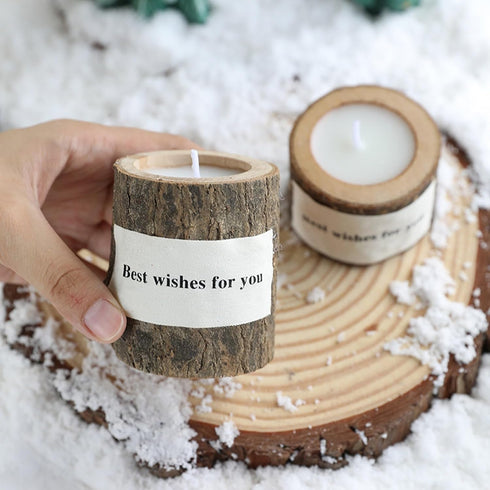 T-shin Country Log Aroma Candle with Holder,Wooden Rustic Style Natural Hand-Carved Soy Wax Decorative Candle for Table