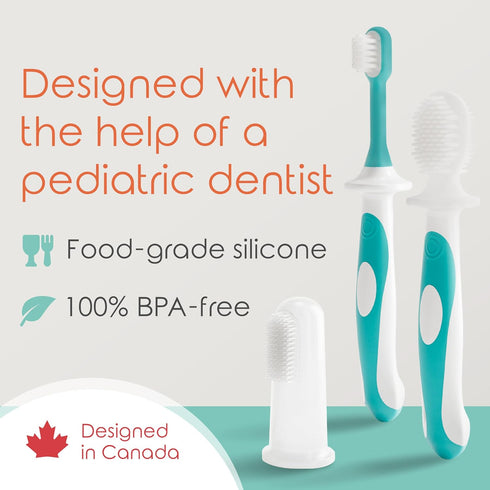 Cherish Baby Care Toothbrush Set - Award-Winning BPA-Free Infant Toothbrush for 3-24 Months (Teal)