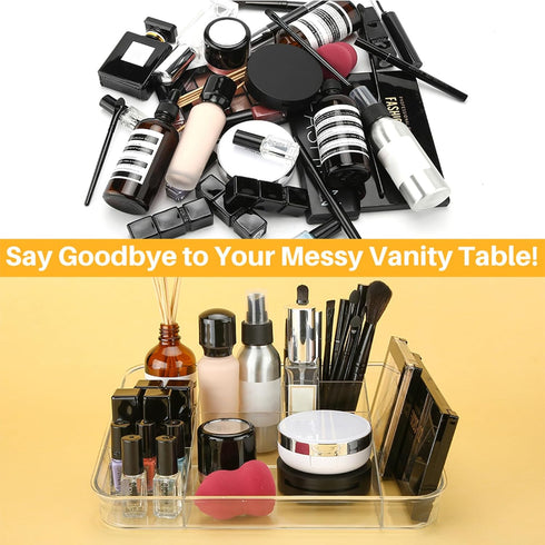 SUNFICON Makeup Tray Organizer - Cosmetic Display Case for Countertop Storage Unit, Washable Crystal Clear Acrylic