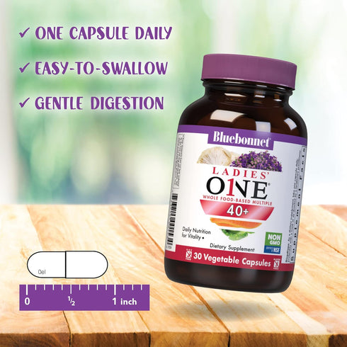 Bluebonnet Nutrition Ladies’ ONE 40+ Whole Food-Bed Multiple, 30 Vegetable Capsules, Non-GMO, Gluten Free