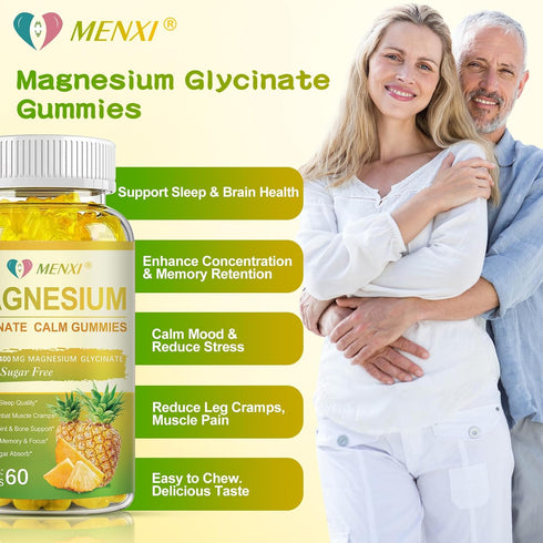 Magnesium Glycinate Gummies 400mg - Sugar Free Magnesium Taurate, Malate with Vitamin D, B6, CoQ10, 120 Gummies