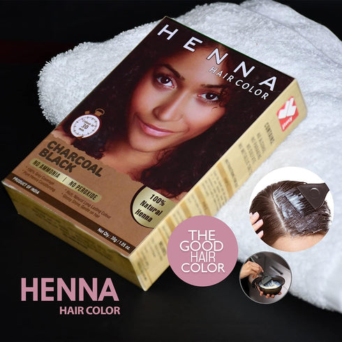 HENNA HAIR COLOR 30 Minute Enriched with Herbs, Semi-Permanent Powder for Men and Women (Charcoal Black)