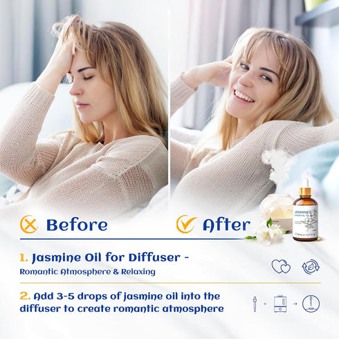 HIQILI 1 Fl Oz Jasmine Essential Oil, 100% Pure Natural for Diffuser, Hair, Skin, Perfume Making - 30ml