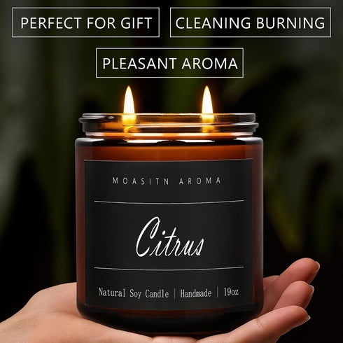Home|19oz 100h Candle|2 MOASITN Citrus Large Heavenly Scented Candles for Long Lasting Clean Burn|Natural Soy