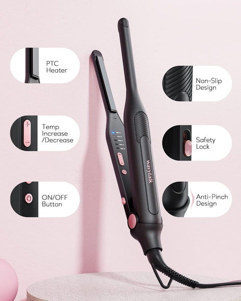 Wavytalk Mini Flat Iron, 3/10" Pencil Straightener for Short Hair, Pixie Cut, Bangs, with Anti-Pinch Design