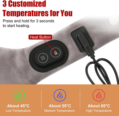 Neck Massager with Heat - Heated Neck Brace for Pain Relief, 3 Modes & 3 Heat Settings, Portable USB Neck Wrap