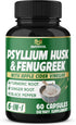 BMVINVOL Psyllium Husk Fiber Supplement with Fenugreek, Apple Cider Vinegar, Turmeric, Ginger, Black Pepper - 60