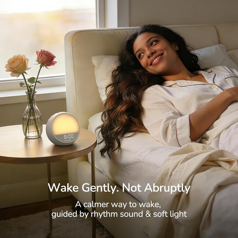 HOUSBAY MINI Sunrise Alarm Clock with Sound Machine, Rhythm Wake-Up Light, White Noise for Sleeping, Compact Phone-Free