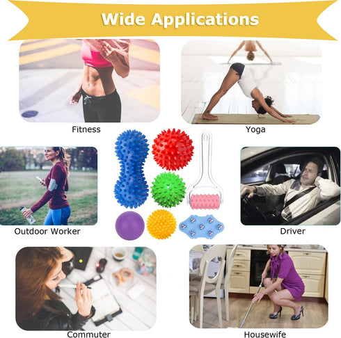 MUMUWIND (7 Packs) Trigger Point Massage Tools - Spiky Massage Balls, Peanut Trigger Point Ball, Fascial Ball, Massage